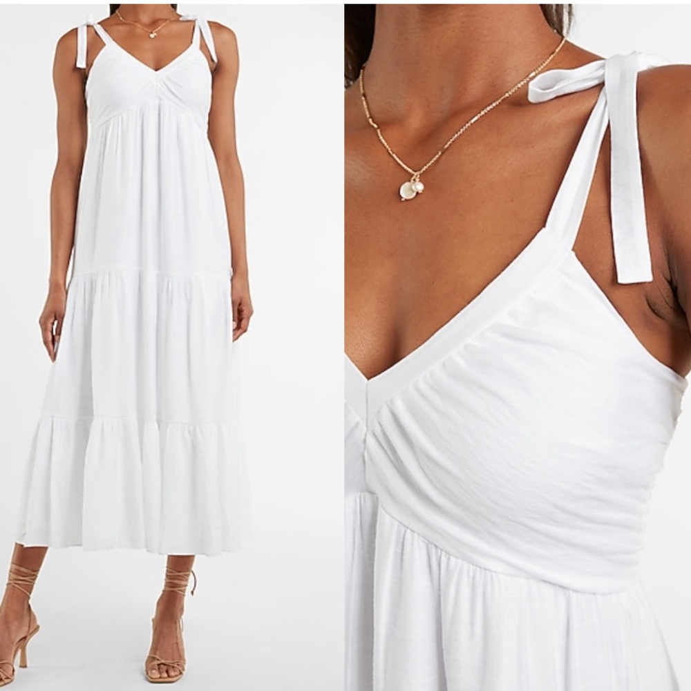 White Ruched Tiered Maxi Dress